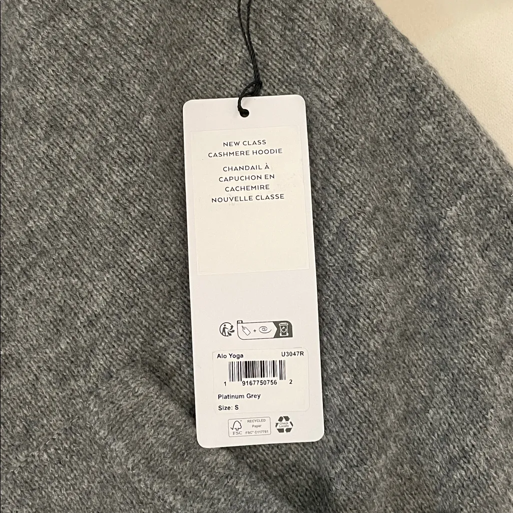 Alo Yoga NWT New Class Cashmere Hoodie Platinum Grey Size S Kangaroo pocket - Image 9