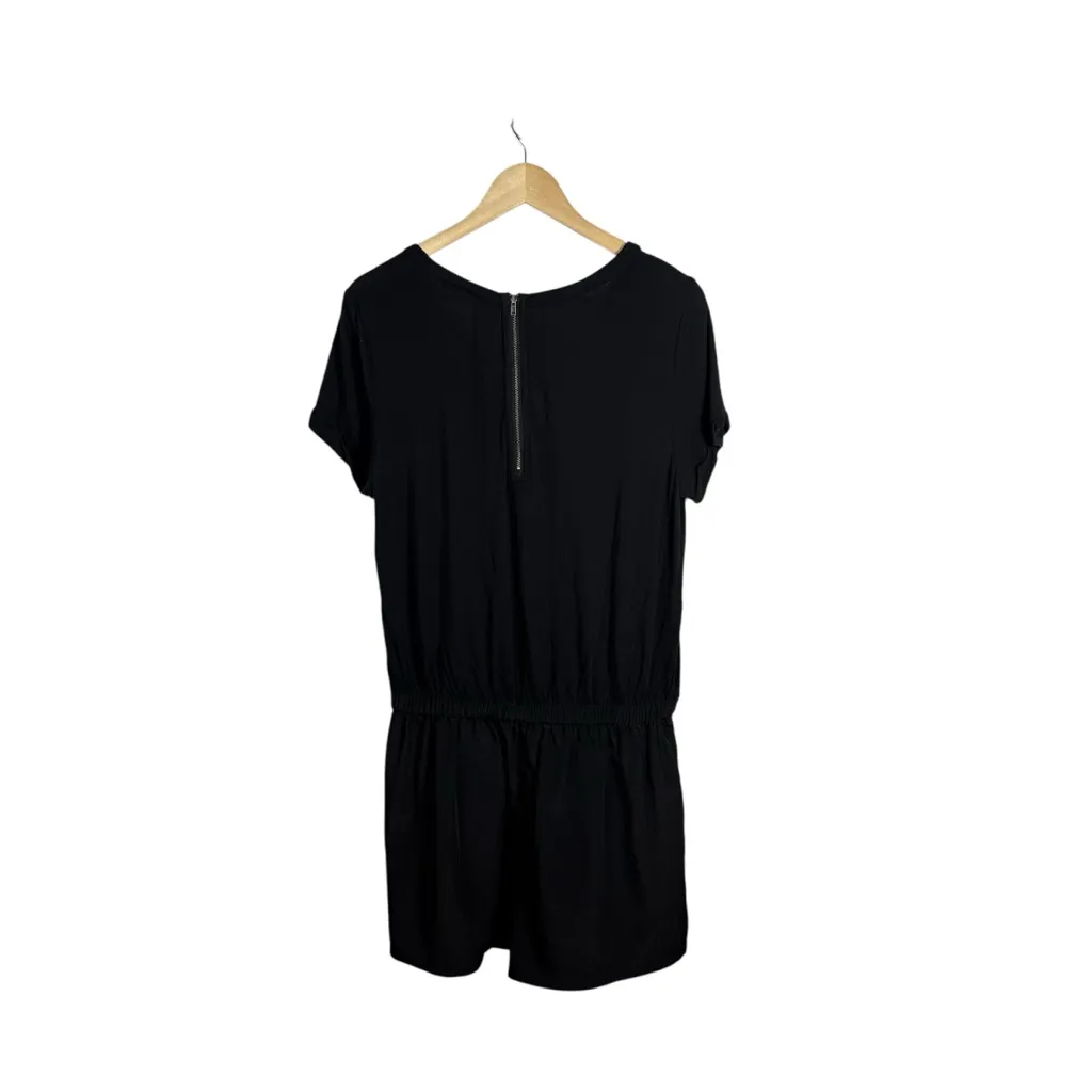 Halogen  Women’s Round Neck Short Sleeve Zip Back Romper Black Size S - Image 7