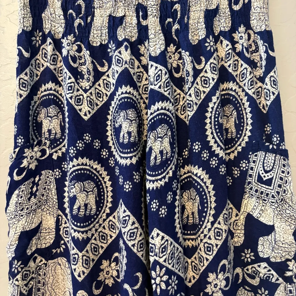 The elephant pants navy and cream elephant print harem 100% rayon pants small Blue - Image 6