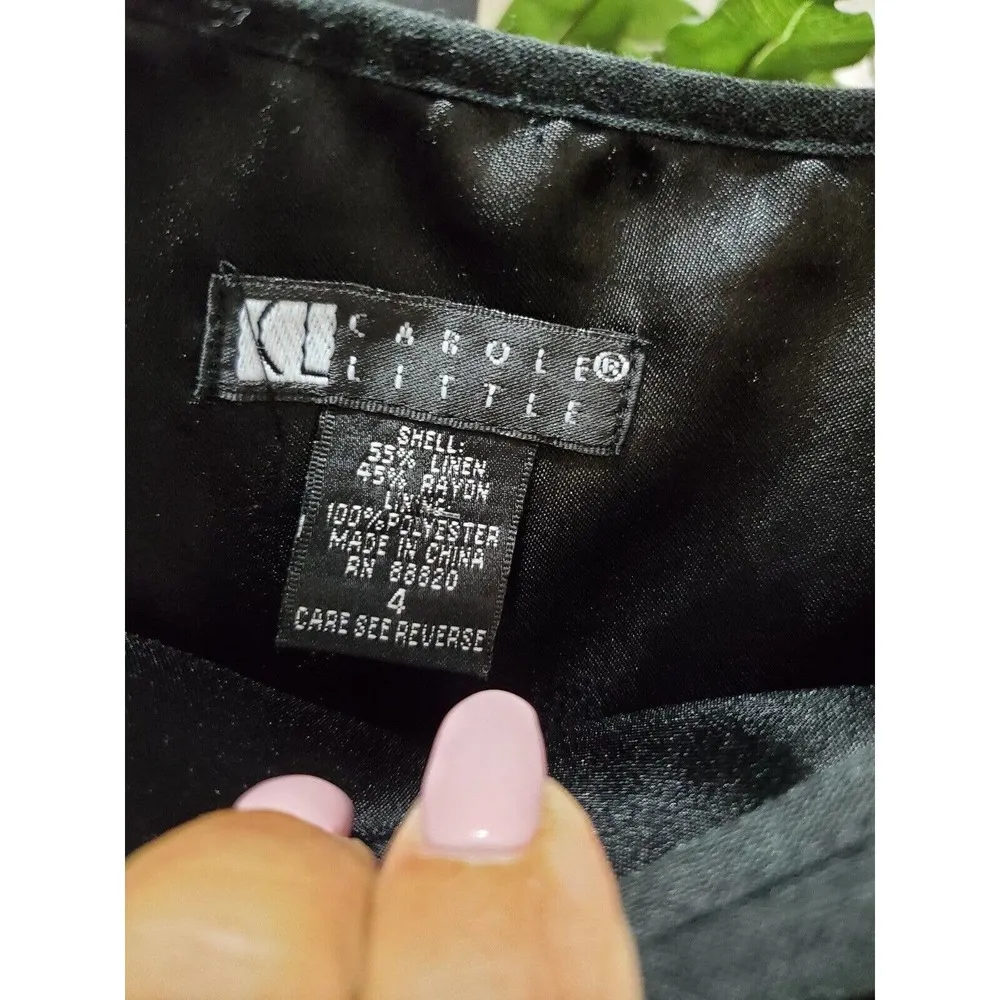 Vintage Carole Little Black Linen & Rayon A-Line Casual Knee Length Skirt Size 4 - Image 5