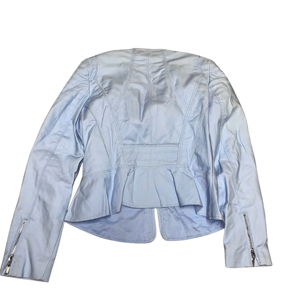 White House Black Market Blue Blazer Fitted Asymmetrical sz 4 Petite - Image 2