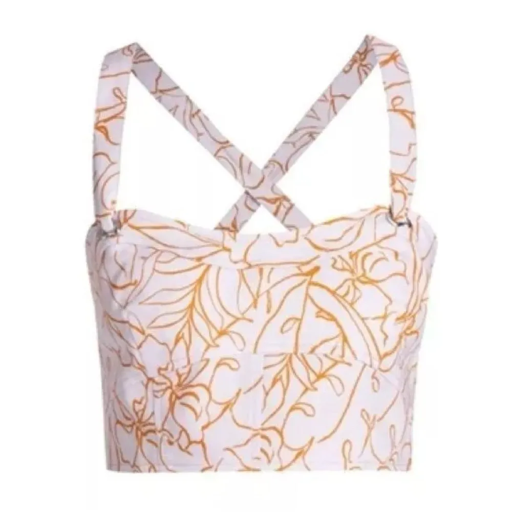 Jonathan Simkhai Tilly Painted Tropical Floral Print Lupine Crop Top‎ Sz XS Purple - Image 2