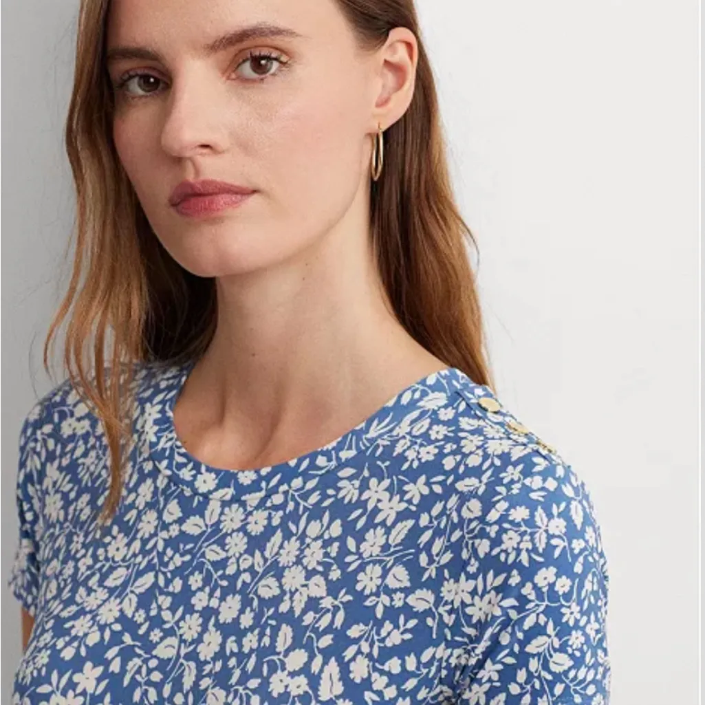 Lauren Ralph Lauren Womens Floral Stretch Jersey Tee Dress Blue White Medium NEW - Image 15