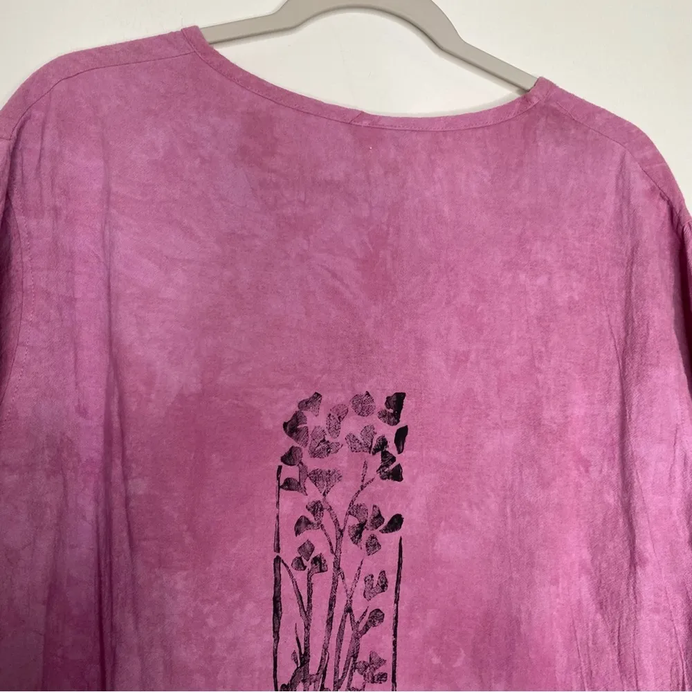 Hand dyed hand painted handmade boho Lagenlook blouse by Heather Reid Clothing Pink Size L - Image 4
