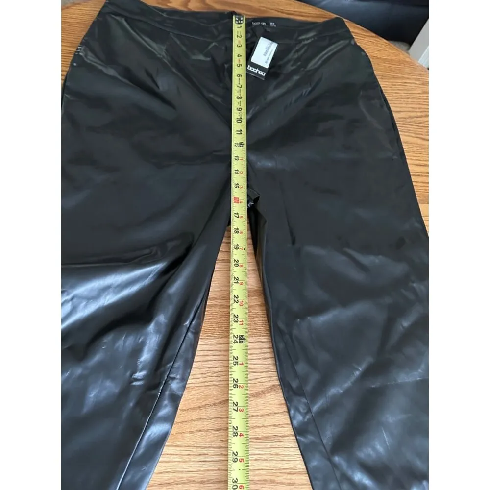 Boohoo Black Faux Leather Pants High Waist Size 16 Split Hem Western Fashion NWT - Image 16