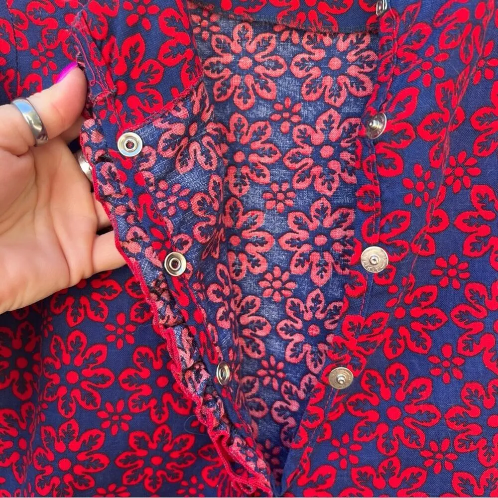 60s Coffee Break R Miss Elaine Mod Red Blue Floral Mini Dress Ditzy Daisy MEDIUM - Image 4
