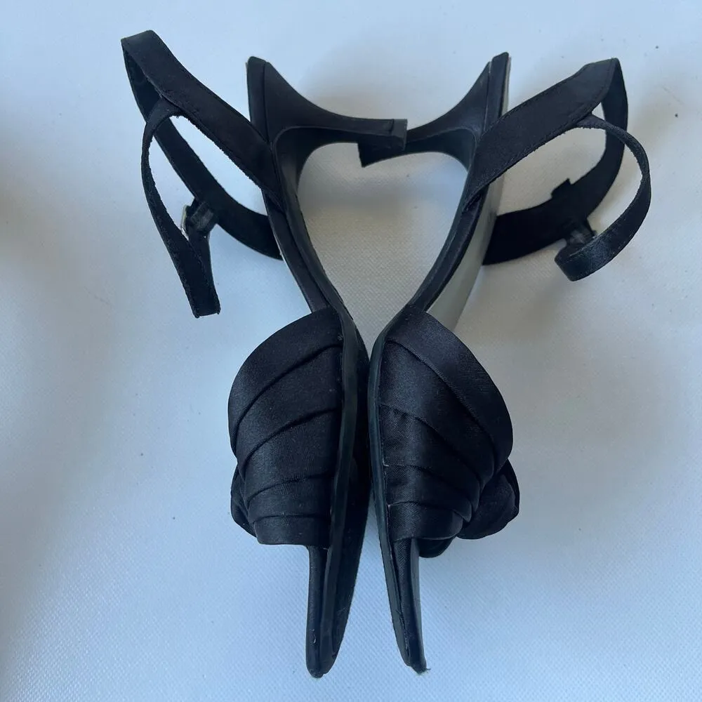 Fioni Nights Satin Kitten Heel Sandals Womens Size 8.5 Strappy Y2K Glam Cocktail Black - Image 4