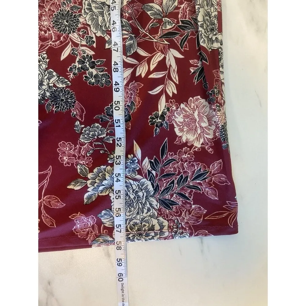 Meri Skye Dress‎ 4X Plus Sleeveless Sheath Burgundy Floral Midi Stretch Office Red - Image 10