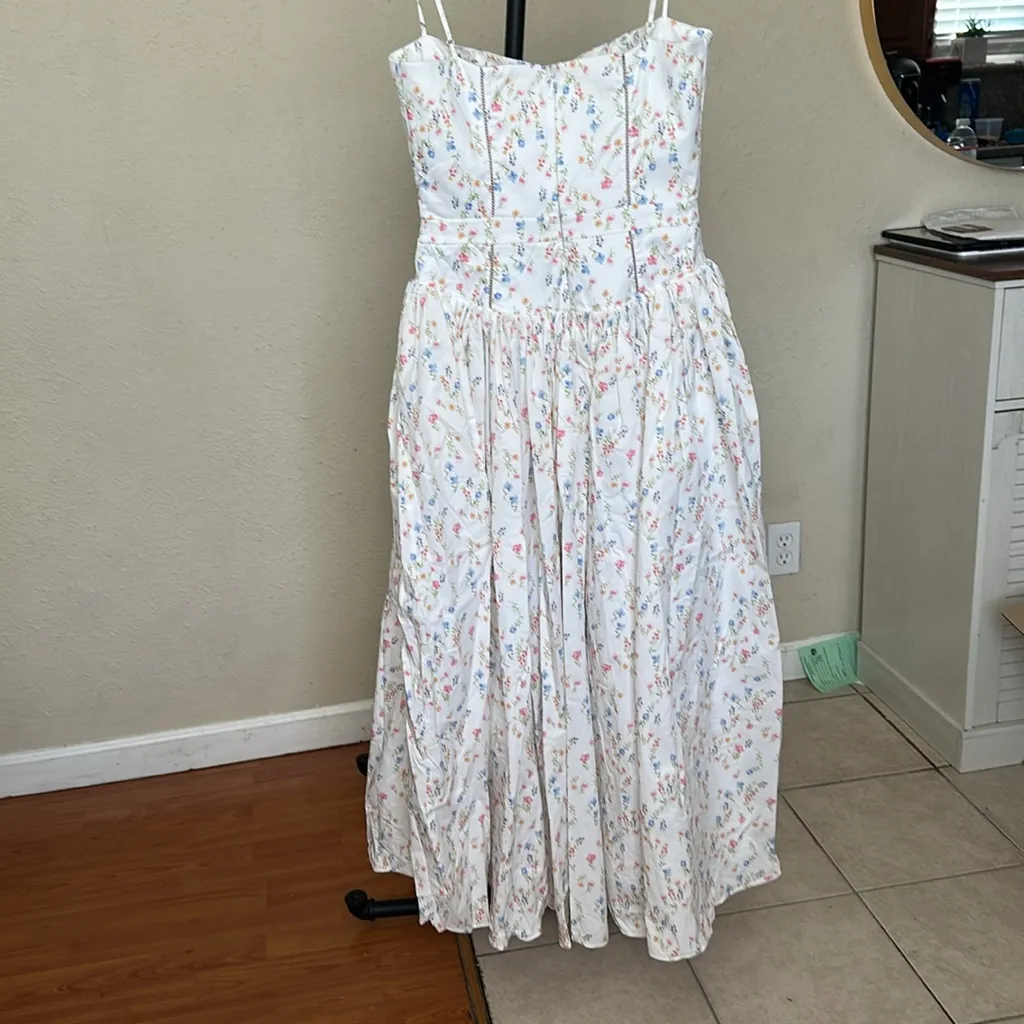 HOUSE OF CB Ysabella' White Posy Print Cotton Maxi Sundress NWOT size L A-C - Image 12