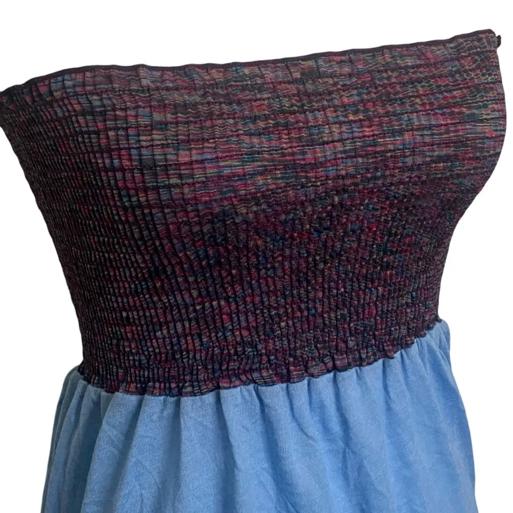 🆕 Blue Multi Smocked Strapless High Low Dress - Image 3