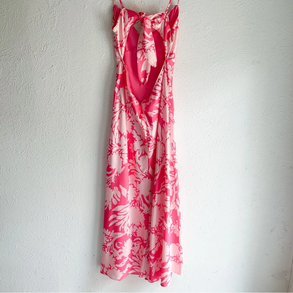 BARDOT Malinda Slip Dress Pink Abstract Back Tie Pink White Sz XL US 10 - Image 5