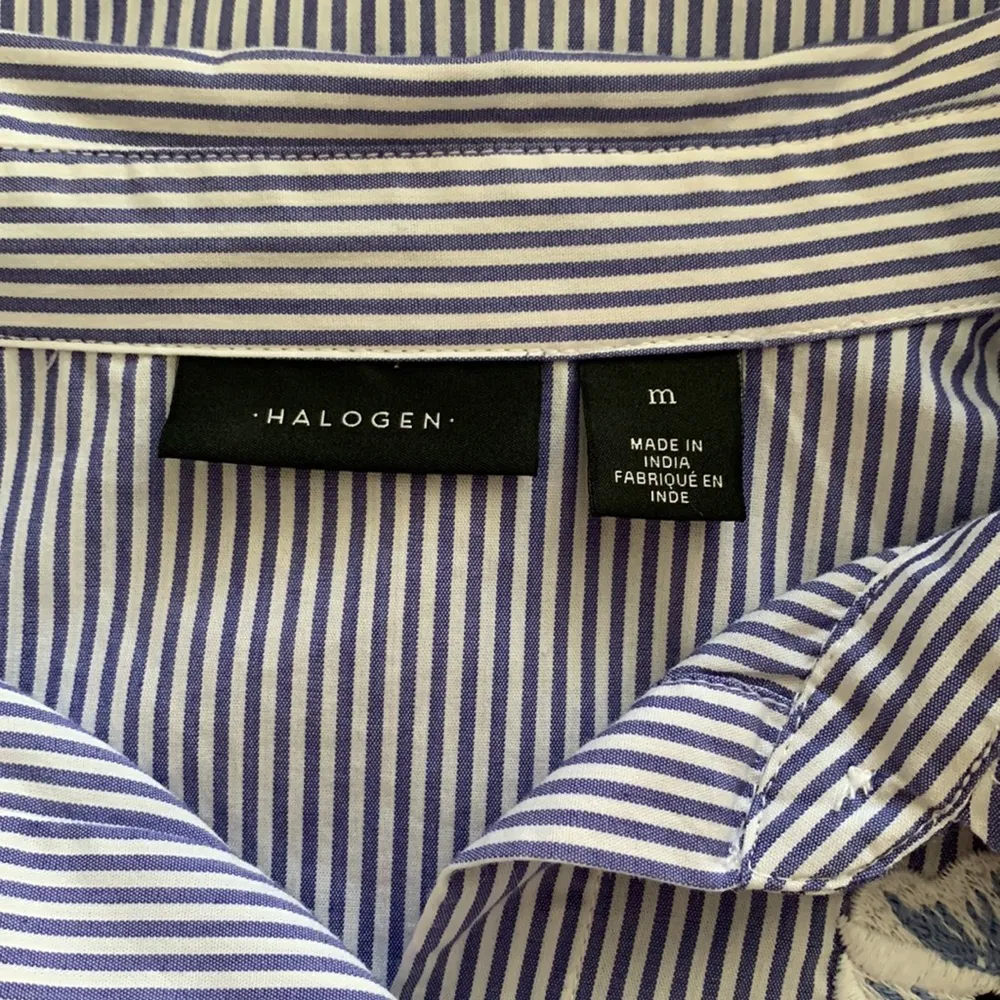 HALOGEN Pinstripe Embroidered Blouse Size: M - Image 7