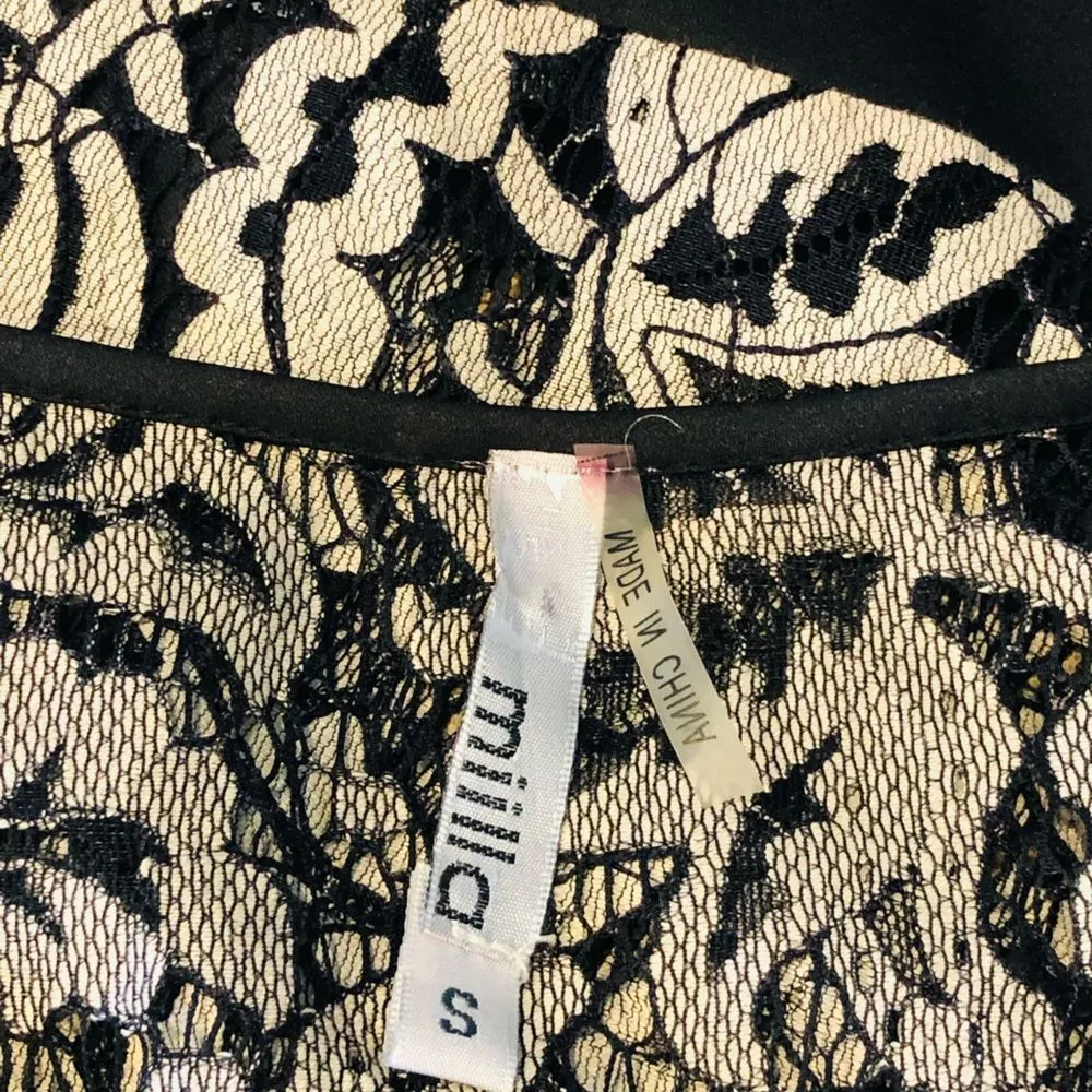 Miilla Lace Semi Sheer 3 Quarter Sleeve Black Tan Coverup Dress Womens Small - Image 5