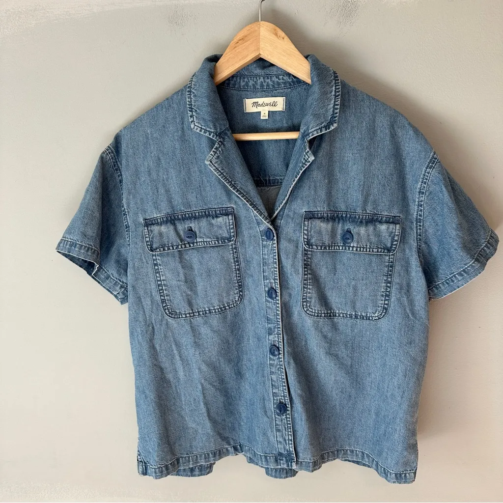 Madewell Denim Camp Shirt Button Down Short Sleeve Medium - Image 2
