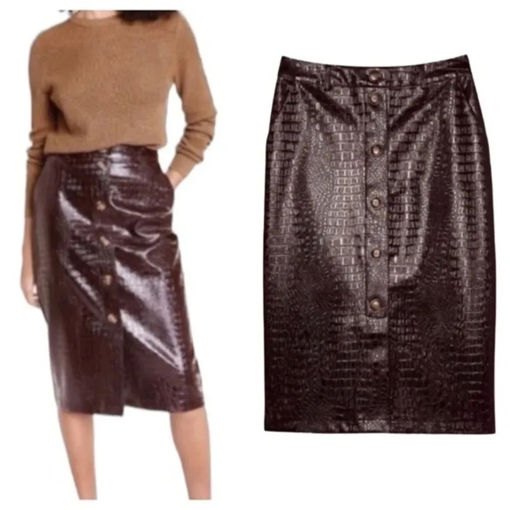 Rachel Comey x Target Brown Faux Crocodile Button Front Pencil Skirt Size 2 - Image 14