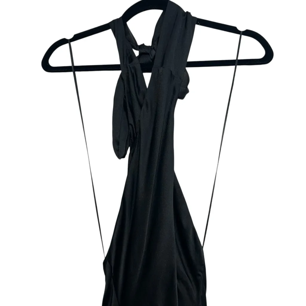 NEW NWOT Show Me Your Mumu Jasmine Fringe Halter Maxi Dress Black Luxe Satin - Image 5