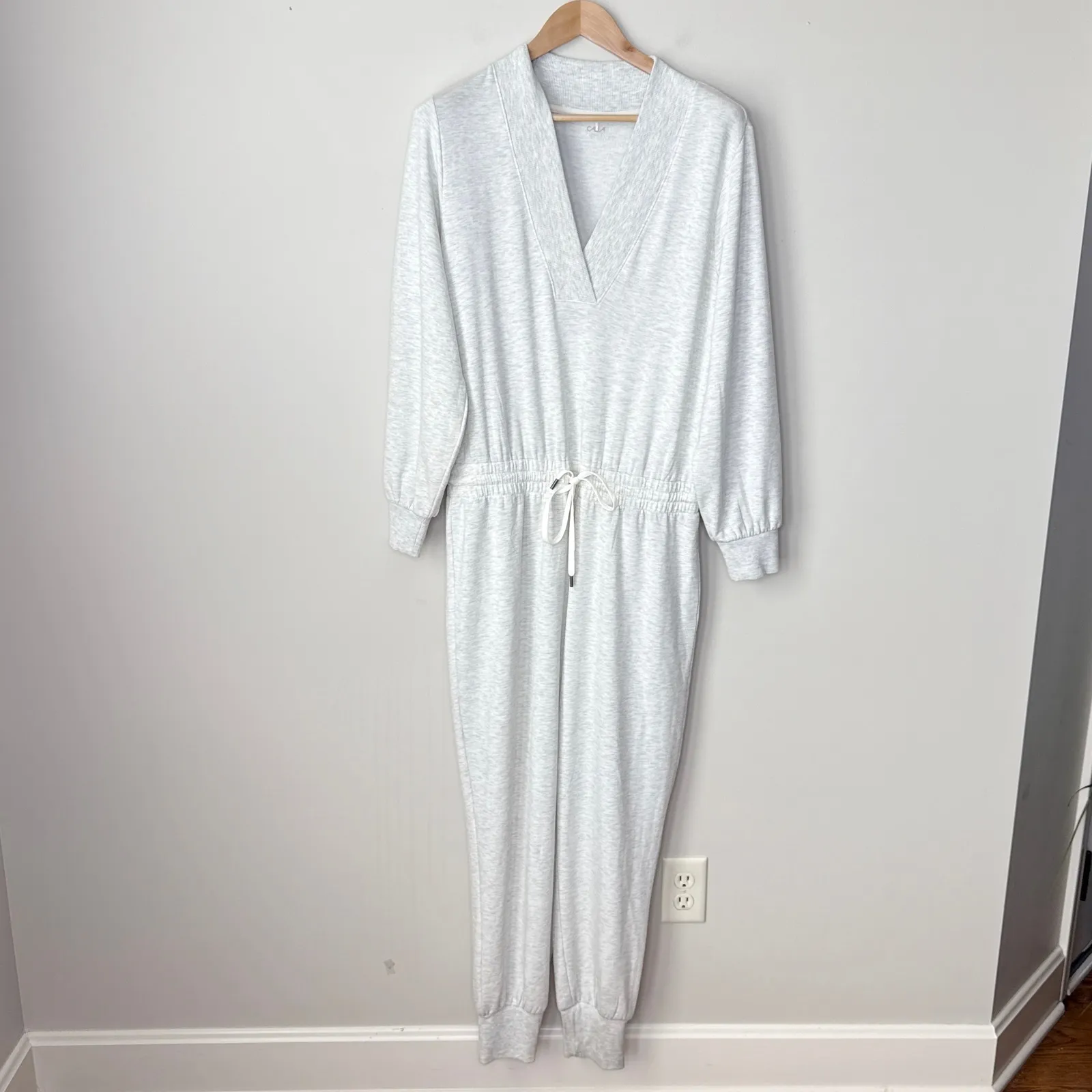 Calia by Carrie Underwood Soft Shawl Collar Jumpsuit Light Grey Heather Large Gray - Image 3