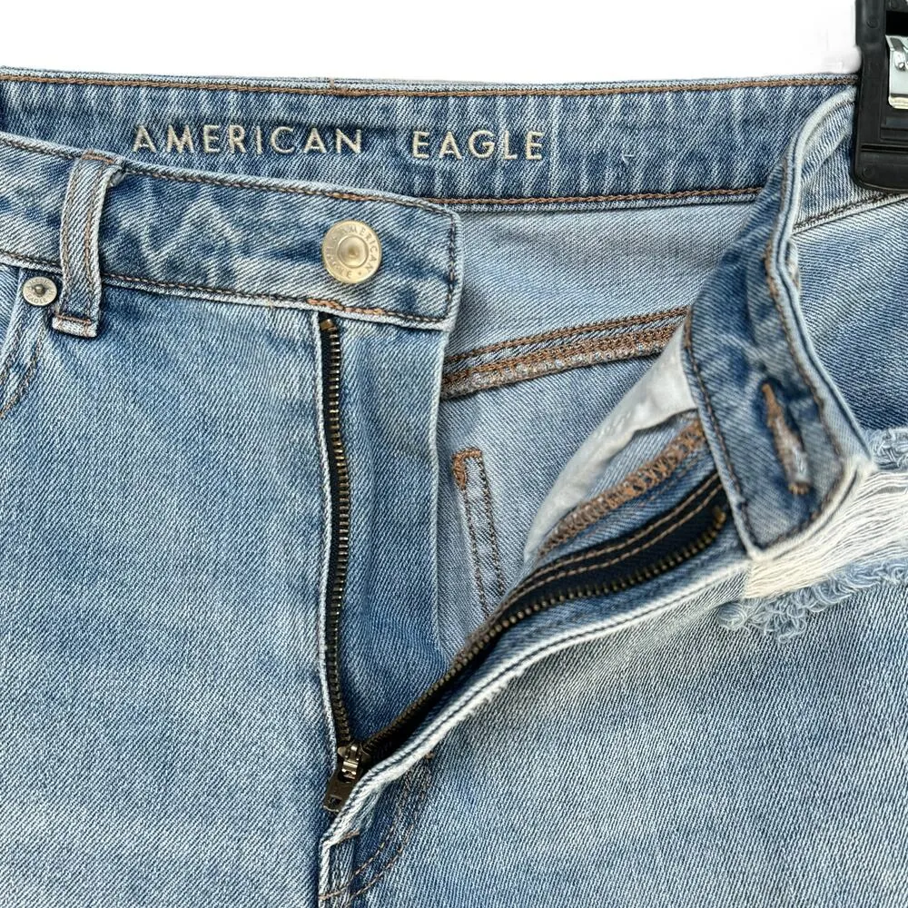 American Eagle SZ 6 Mom Jeans Distressed Rips High-Rise Zip-Fly Pockets Blue - Image 4
