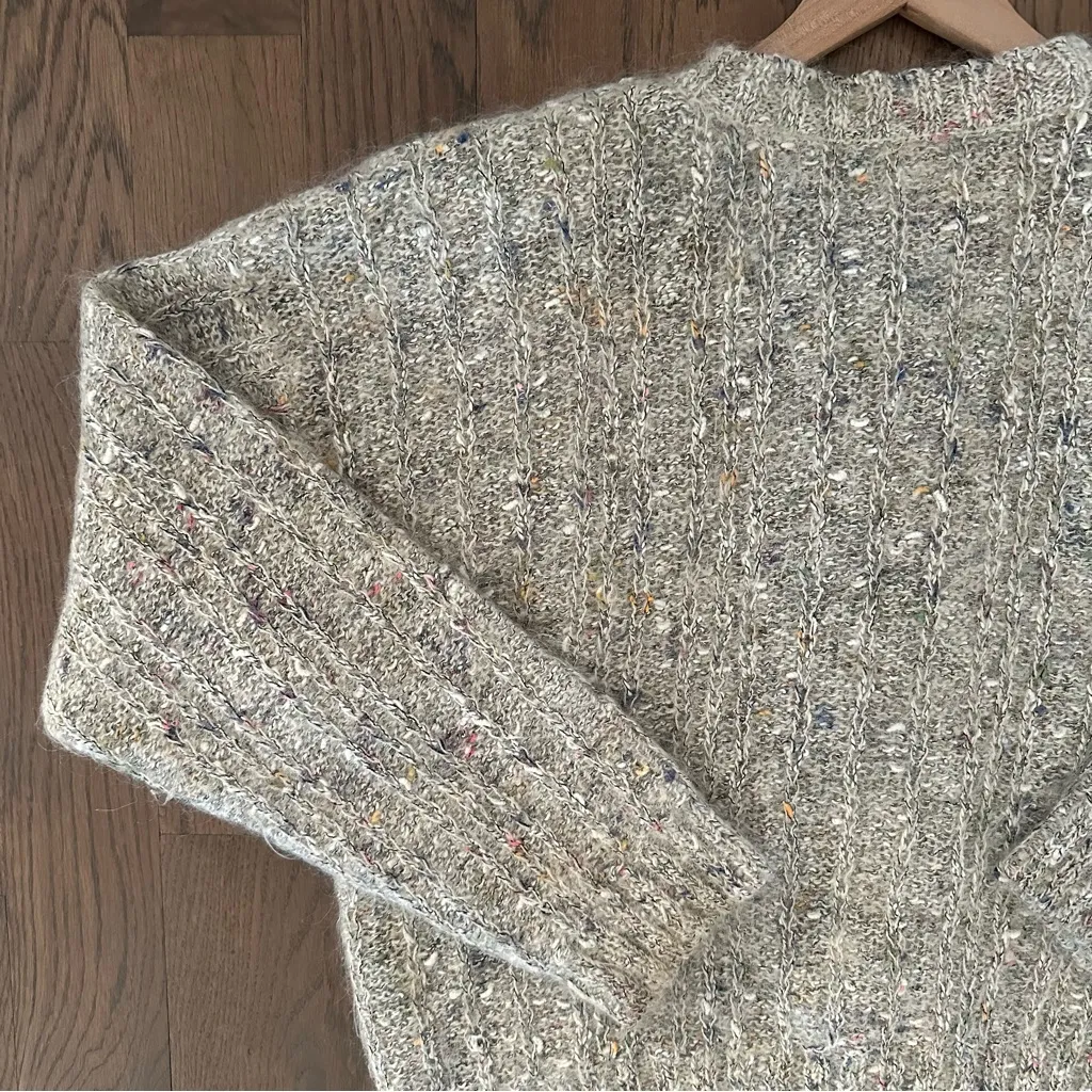 Vintage Mohair Blend Melange Knit Cardigan Sweater in Heather Oatmeal Large Gray - Image 8