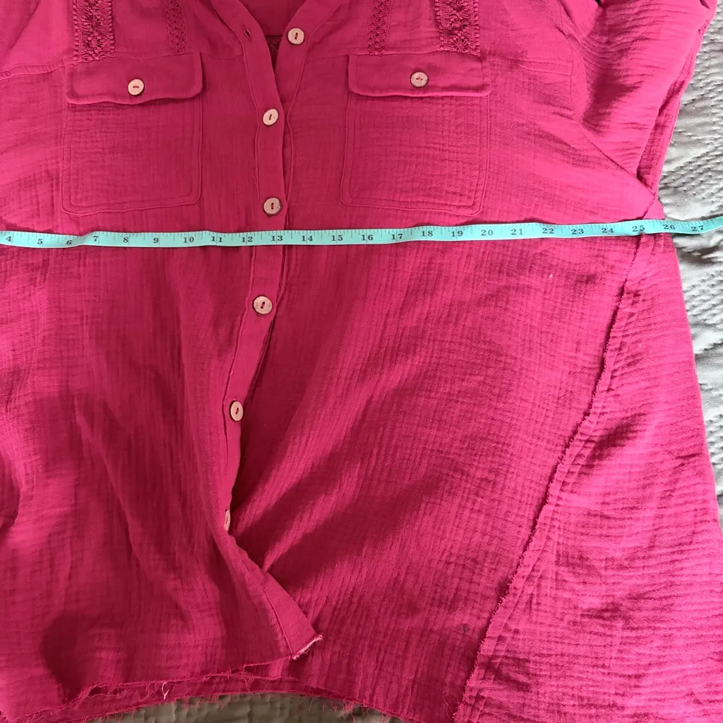 Easel Deep Red Button-Down Shirt with Lace Detail - Image 5