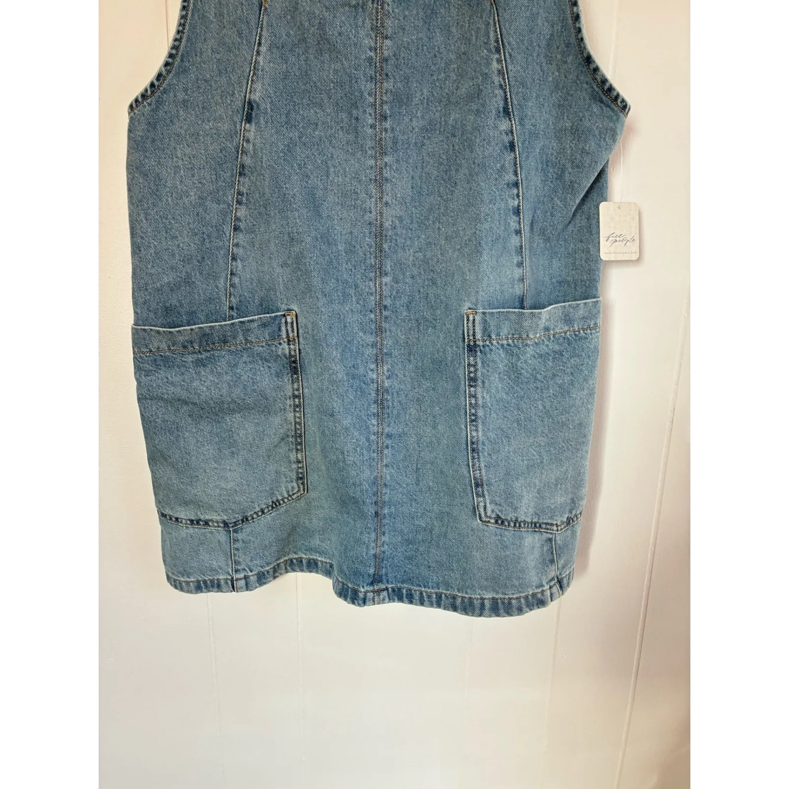 NWT WE THE FREE Women High Roller Cotton Denim Skirtall Blue A Line Pockets M - Image 2