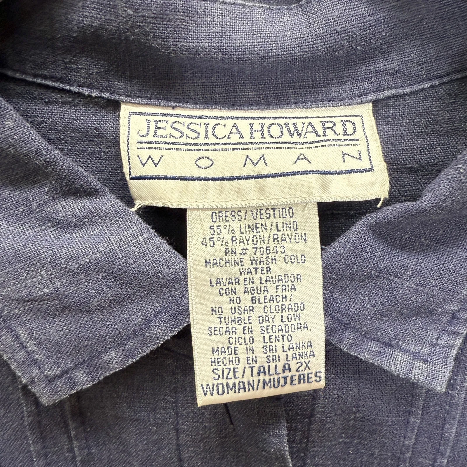 Vintage Jessica Howard Plus Linen Shirt Dress Size 2X Blue Short Sleeve Maxi - Image 5