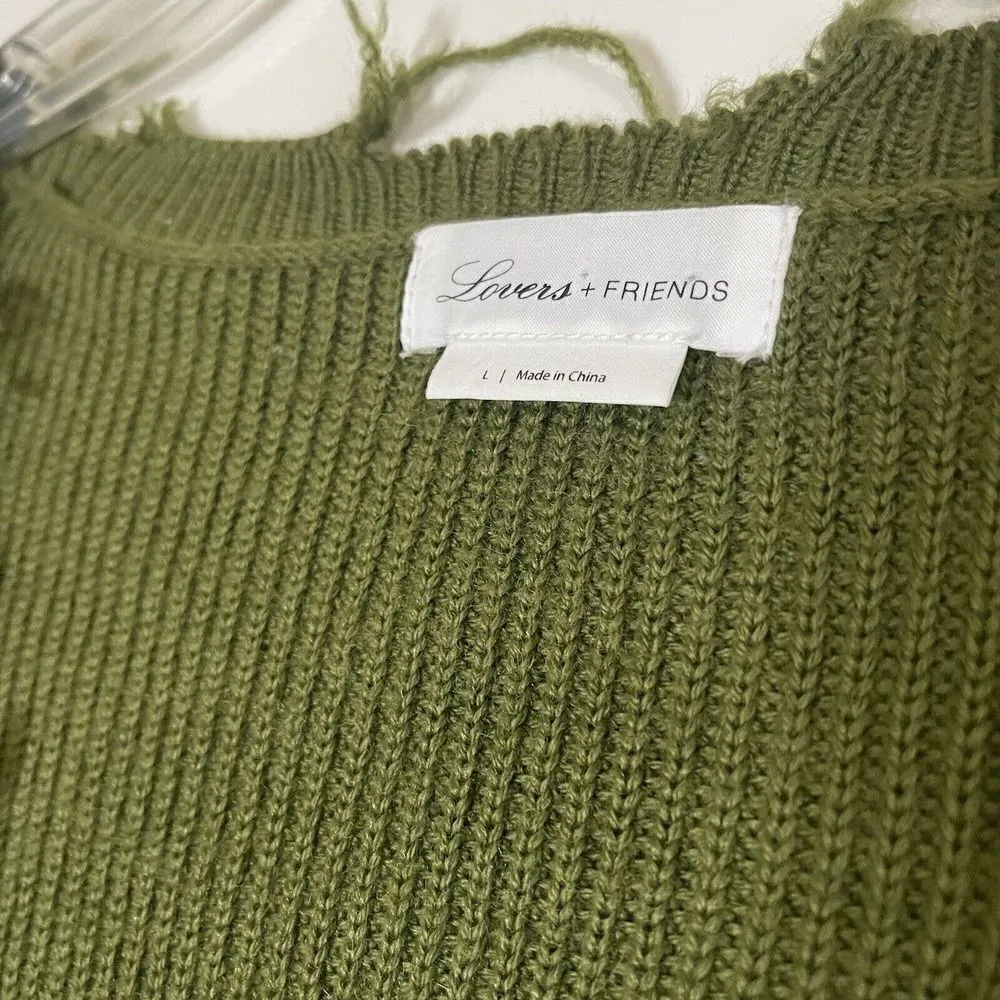 Lovers and friends green frayed crop vneck sweater size large - Image 5
