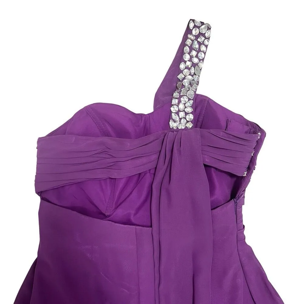 Prom Formal Dress Purple One Shoulder Long Embellished Beaded Cocktail Size S - Image 9
