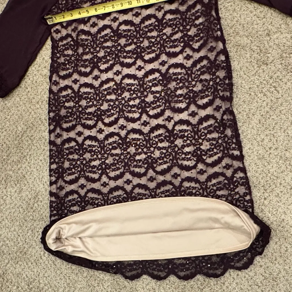 R&M Richards Plum Formal Lace Sequin Floral Sheath Dress 14W Mother of Bride - Image 11