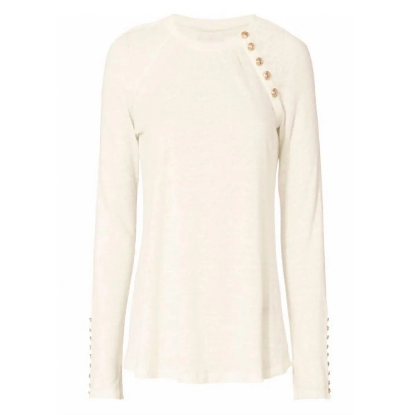 Derek Lam 10 Crosby Sailor Tee In Soft White Long Sleeve Linen Gold Button Sz XS - Image 3
