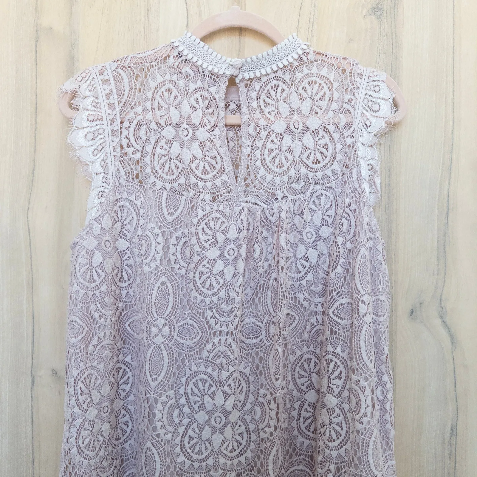 Womens Lace Mock Neck Sleeveless Tunic Top Size S Pink Boho Romantic Coquette - Image 7