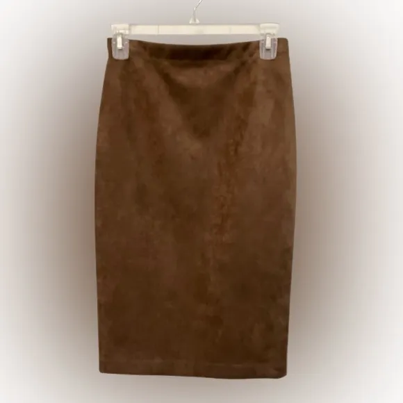 BCBGMaxAzria Chocolate Brown Lyric Faux Suede Pencil Skirt Size XS - Image 3