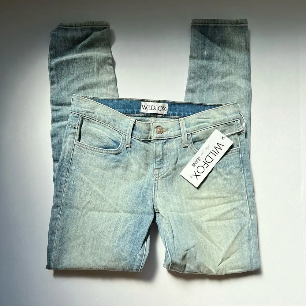 Wildfox Carmen Low Rise Distressed Light Blue Skinny Jeans Size 26 NWT - Image 2