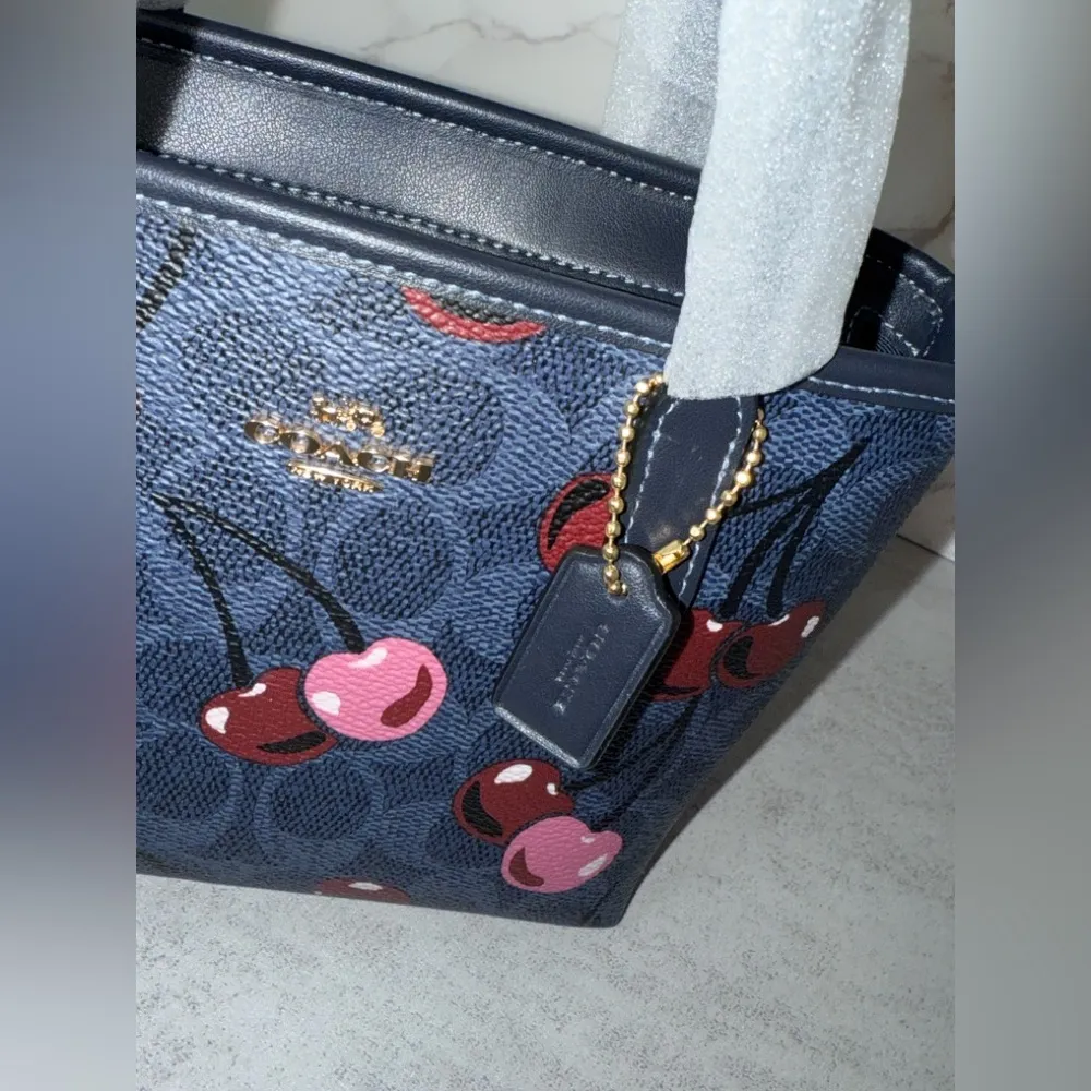 NWT ❤️ Coach City Mini Tote Bag In Signature Canvas With Cherry Print CY737 - Image 7