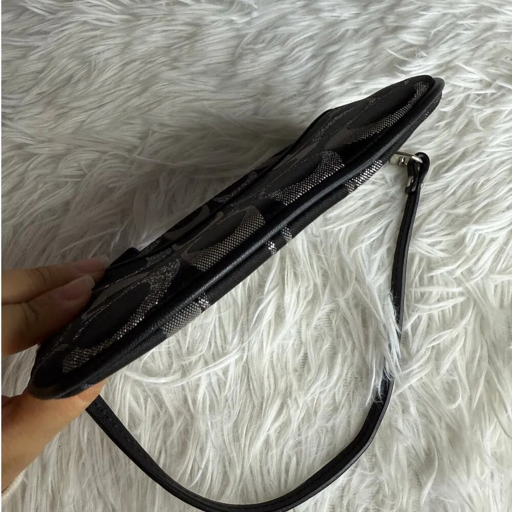 COACH Black Silver Signature Canvas Wristlet - Image 3