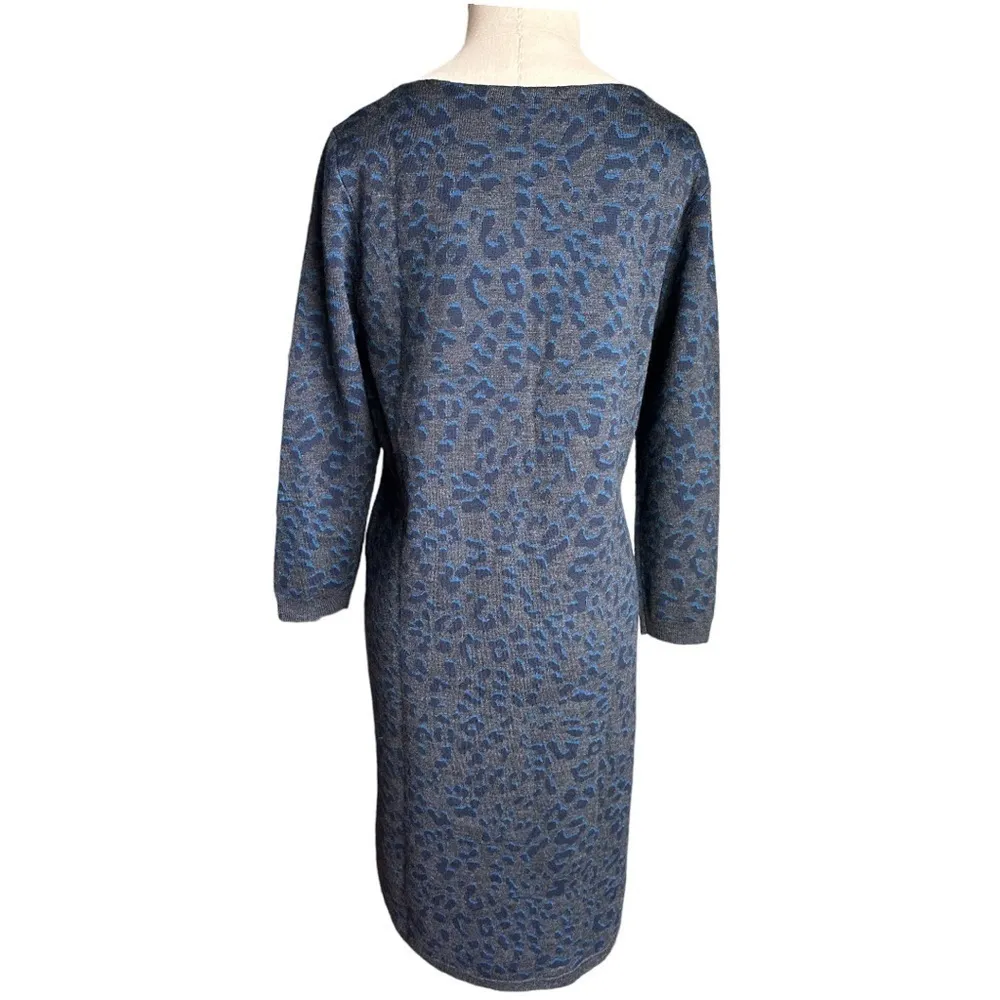 Ann Taylor LOFT Classic Grey Blue Leopard Knit Sweater Tunic Dress Petite Large - Image 9