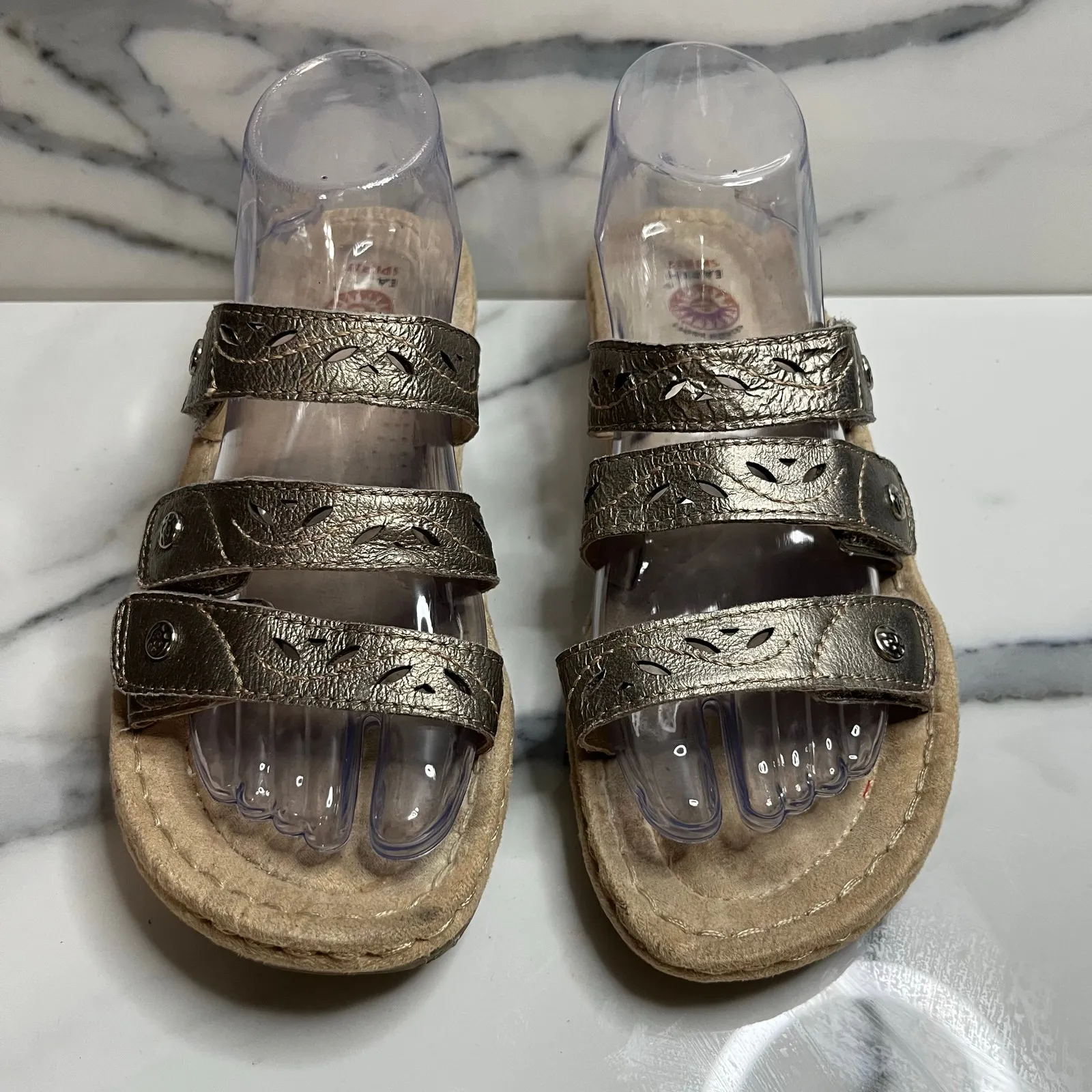 Earth Spirit Women's Metallic Leather Gelron 2000 Slide Sandals Sz 8.5 Comfort - Image 2