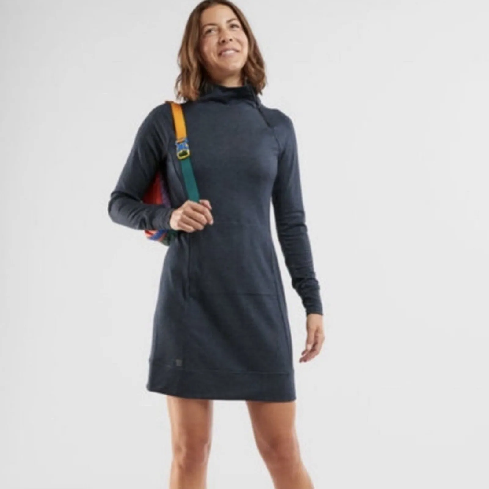 Title Nine Gray French Terry Guthrie Dress Small Mock Neck Kangaroo Pocket Midi - Image 2