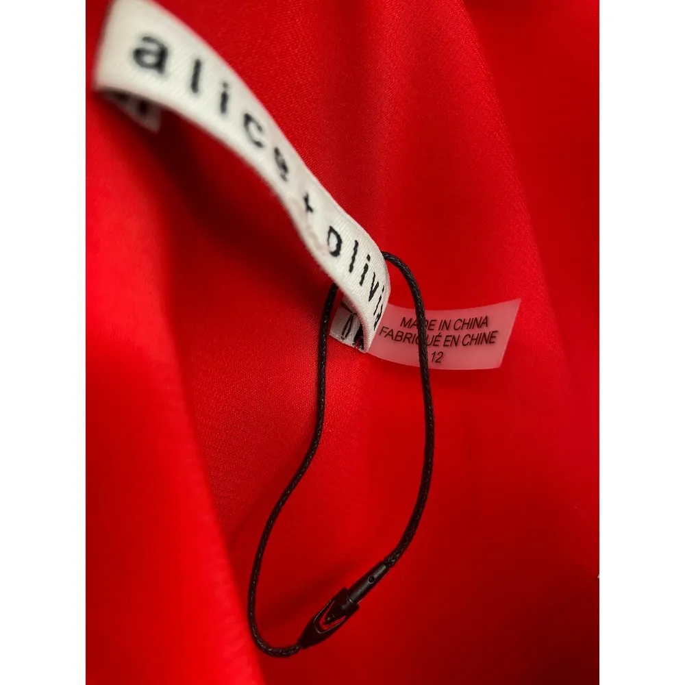 Alice + Olivia Gale Deep V-Neck Sleeveless Wide Leg Red Crepe Jumpsuit Size 12 - Image 9