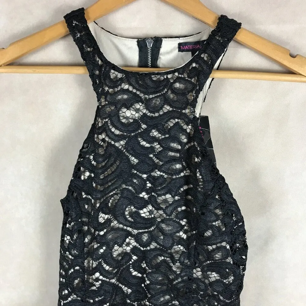 Material Girl Black/Tan Peplum Lace Bodycon Dress NWT XS - Image 6