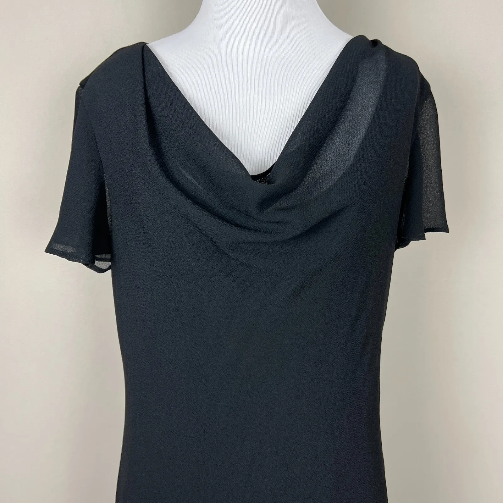 SCARLETT Midi Dress Womens 14 Black Cowl Neck Flounce Sleeve Flounce Hem Evening - Image 3