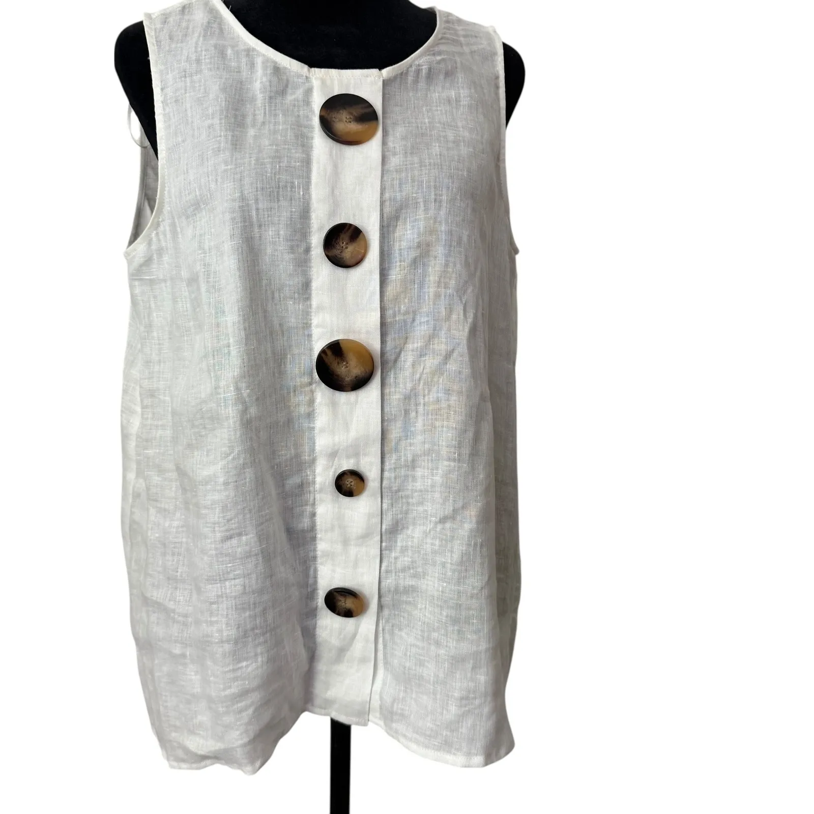 Vince Camuto Linen Sleeveless Top Women Size M White Minimalist‎ Coastal Artsy - Image 3