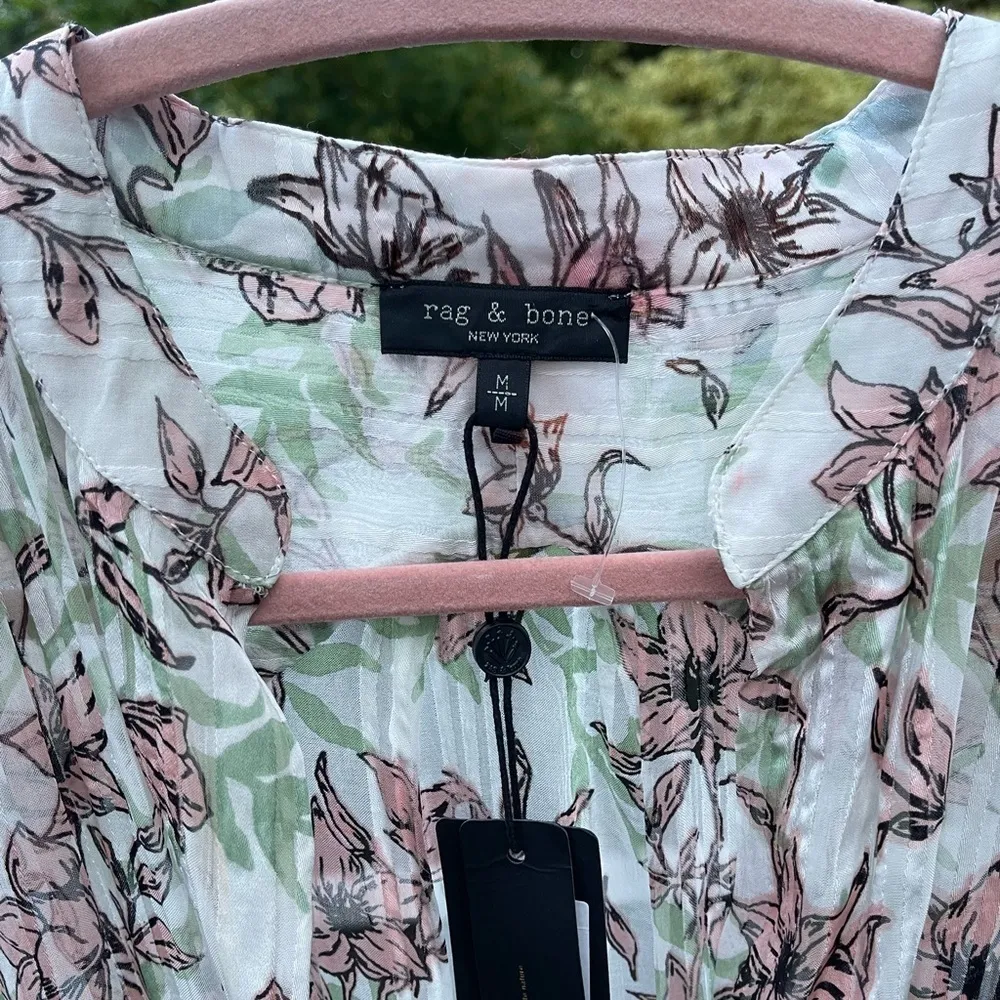 RAG & Bone Women's Calista Long Sleeve Chiffon Maxi Dress in White Floral Size M - Image 12