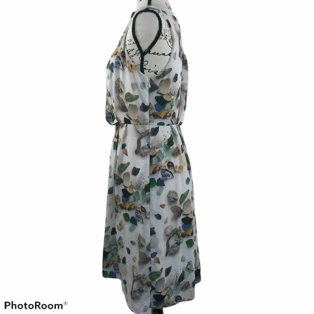 Anthropologie Meadow Rue Rock Gem Flowy Novelty Neutral Sleeveless Dress 4 - Image 3