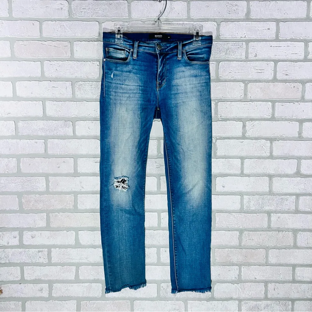 Hudson Nico Cigarette Raw Hem Distressed Jeans in Oush Wash Size 26 - Image 3