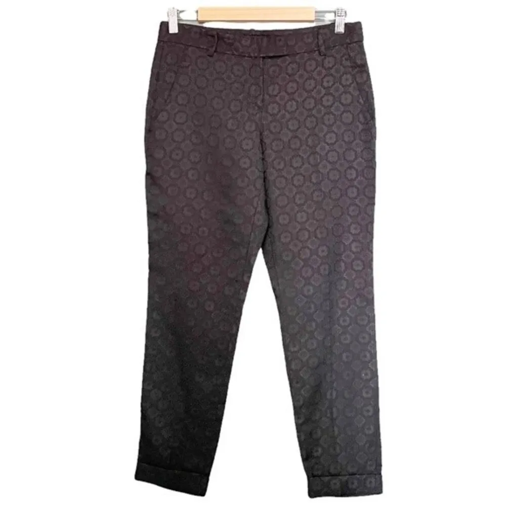 Theory Women's Ankle Dress Pants Size 6 Black Jacquard Slim Career Evening Pant - Image 4