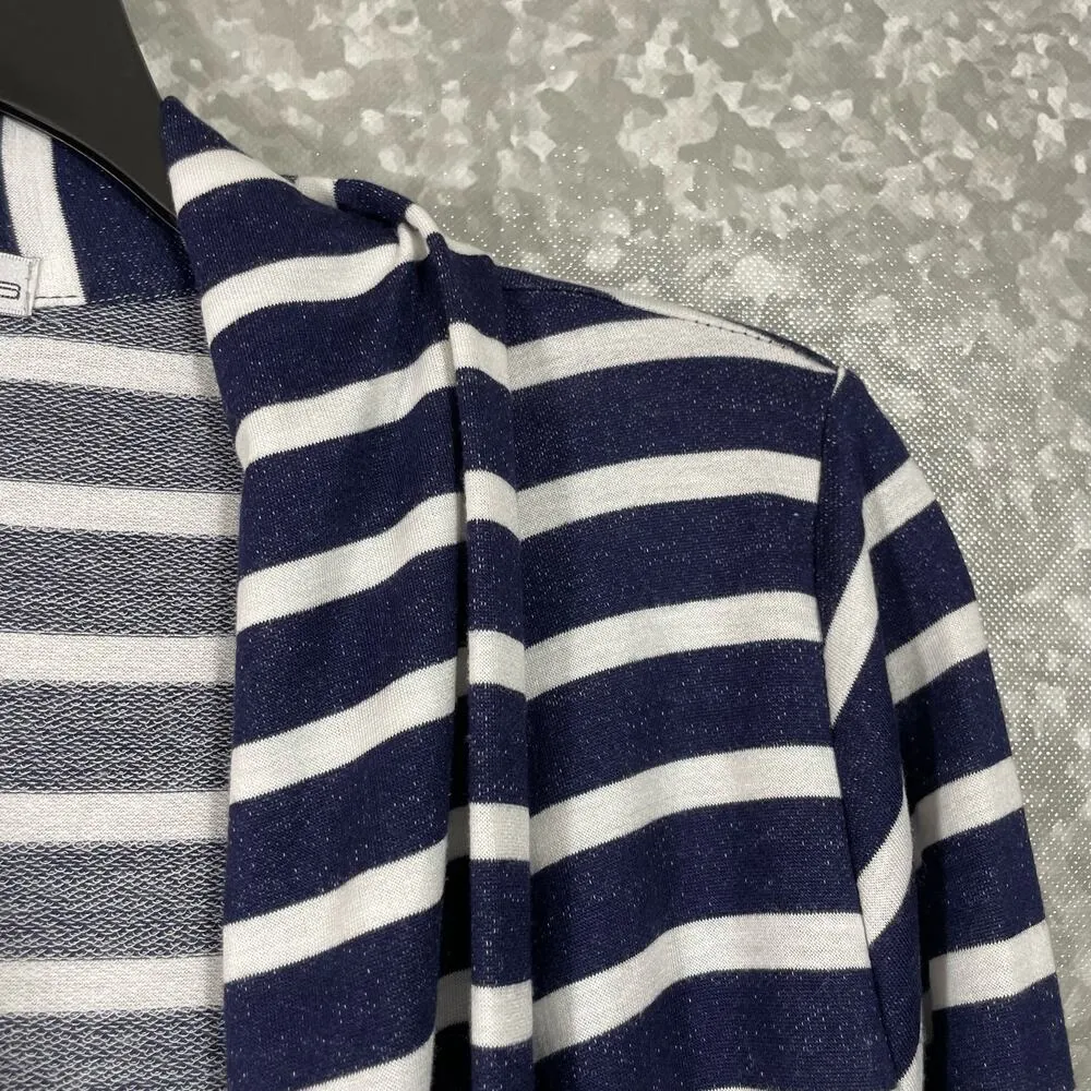 Moa Moa Blue Stripes Open Front Lightweight Cardigan - Size Medium- Sheer Panel - Image 2