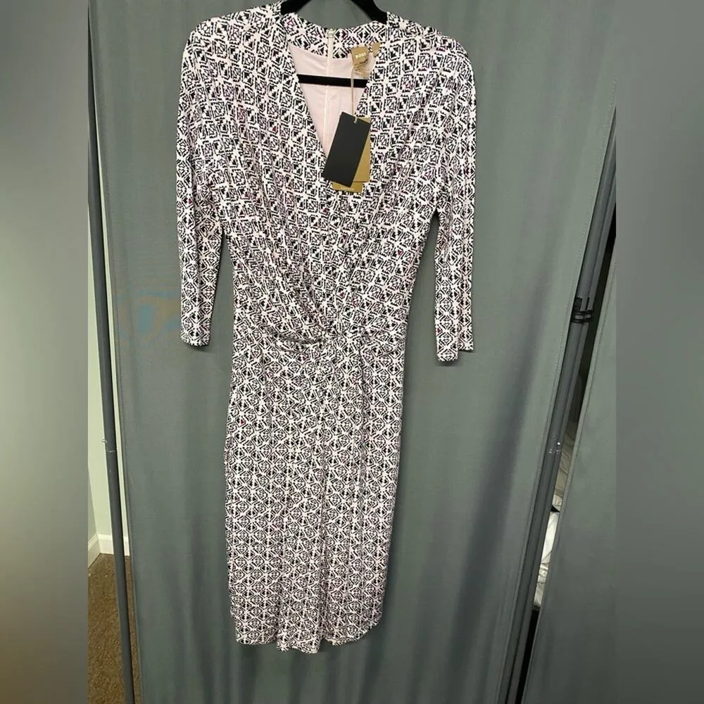 Hugo Boss NWT Exandria Geometric Print Wrap Front Dress Size S 3/4 Sleeve (b24) - Image 3