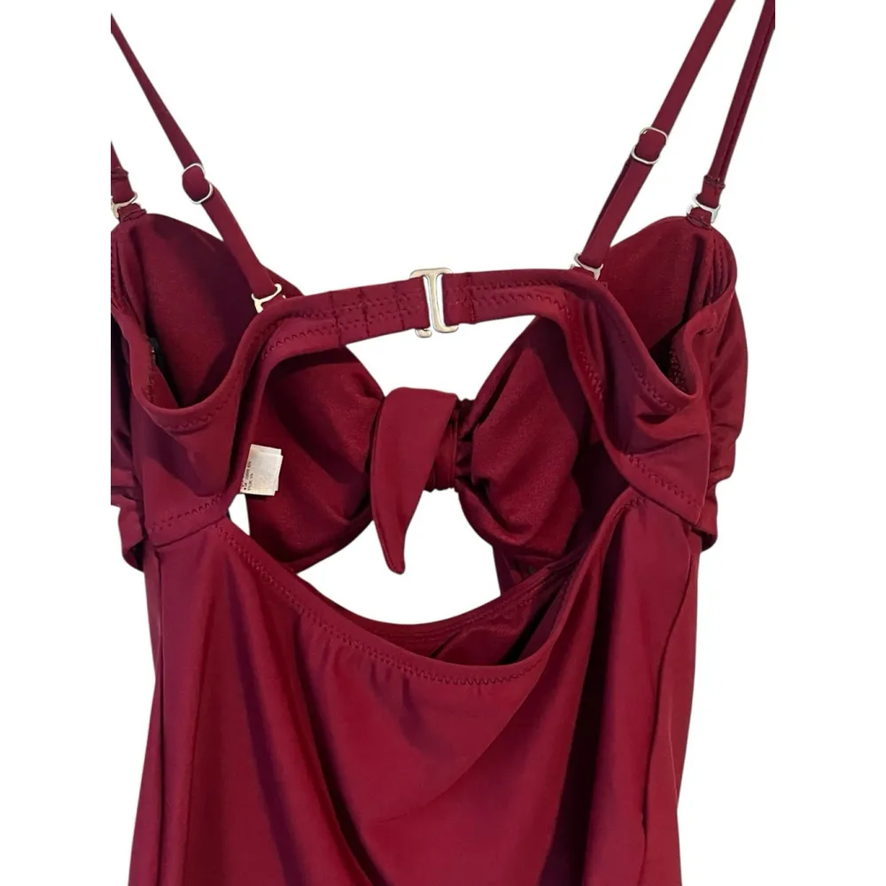 Old Navy Tankini Swim Top Women's XS Burgundy Underwire Halter Strap Padded Bra - Image 11