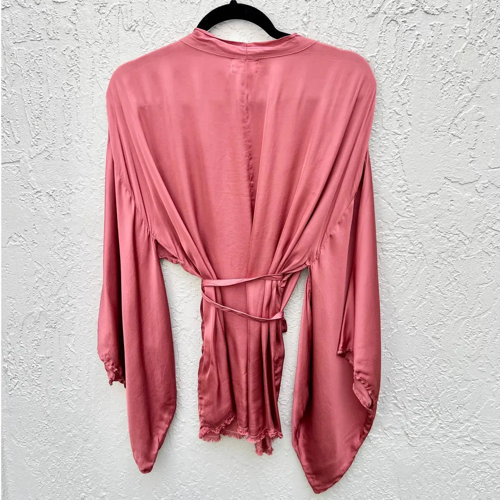 Nation LTD Wide Dolman Sleeve Trim Hem Wrap Tie Top Pink Women's Medium - Image 2